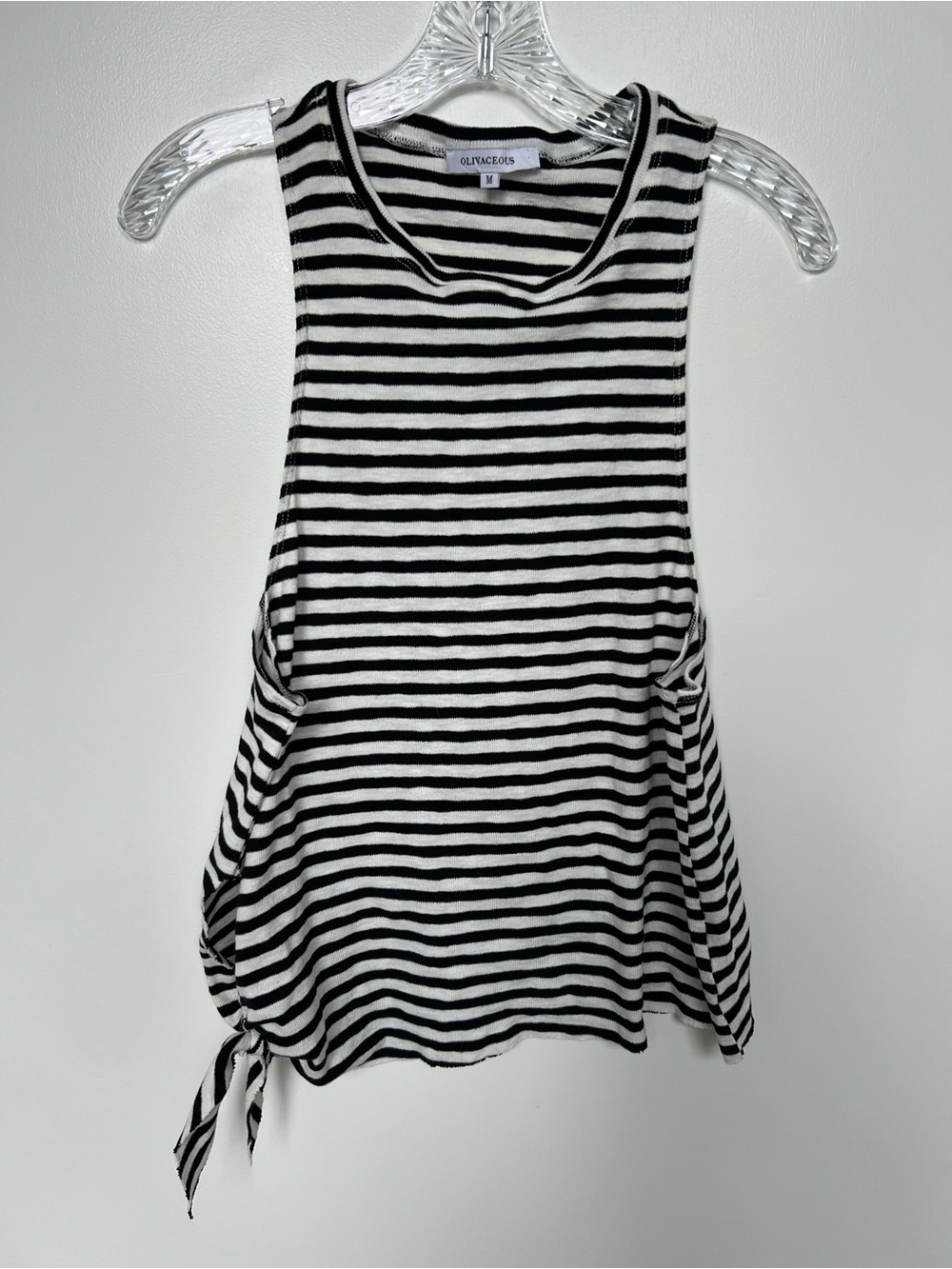 Olivaceous black and white striped women’s Tank top